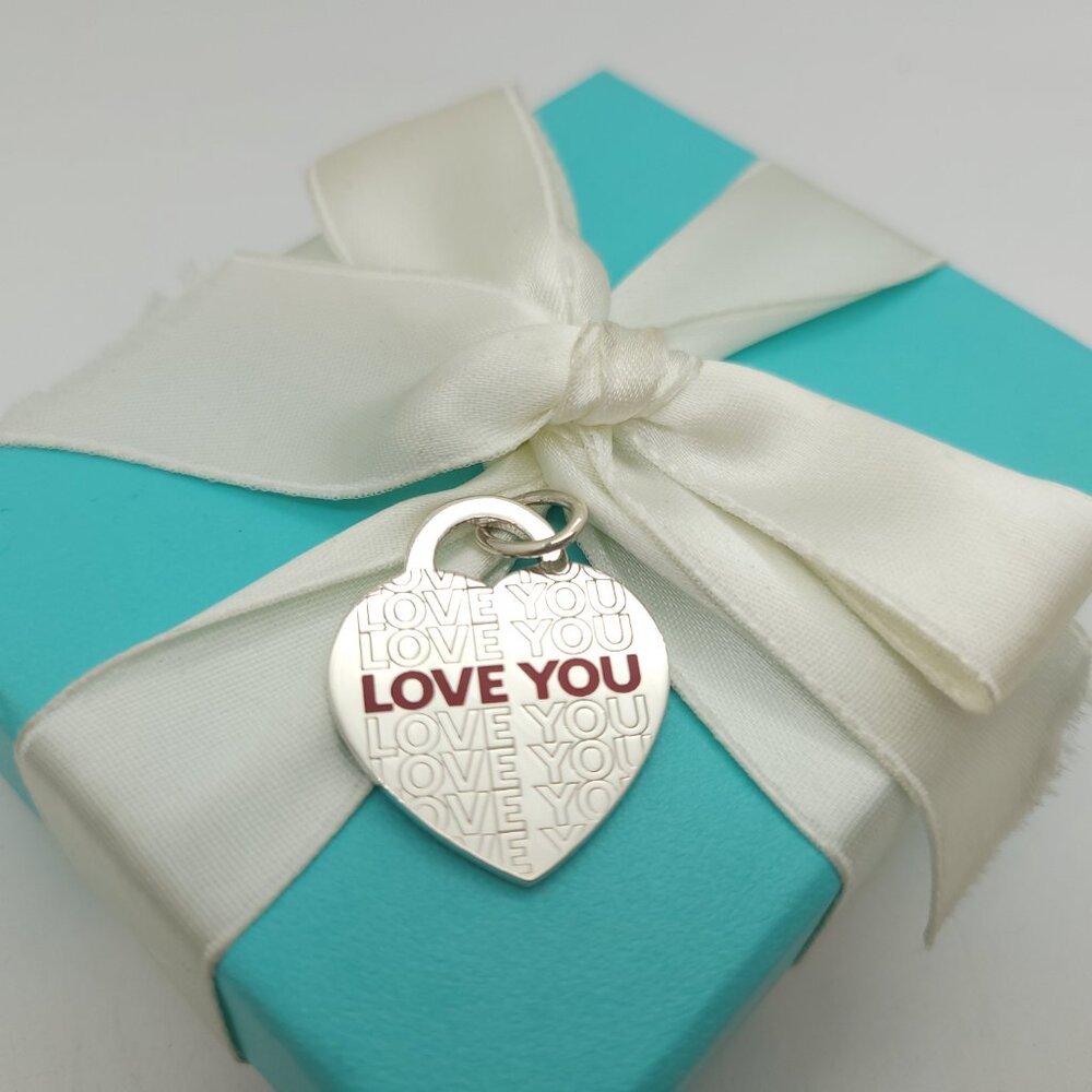 NEW Tiffany & Co. Sterling Silver Red Enamel "I LOVE YOU" Heart Charm Pendant